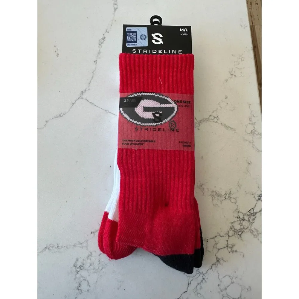 NWT Strideline Premium Socks Red White Georgia Bulldogs 2 pack Size M / L